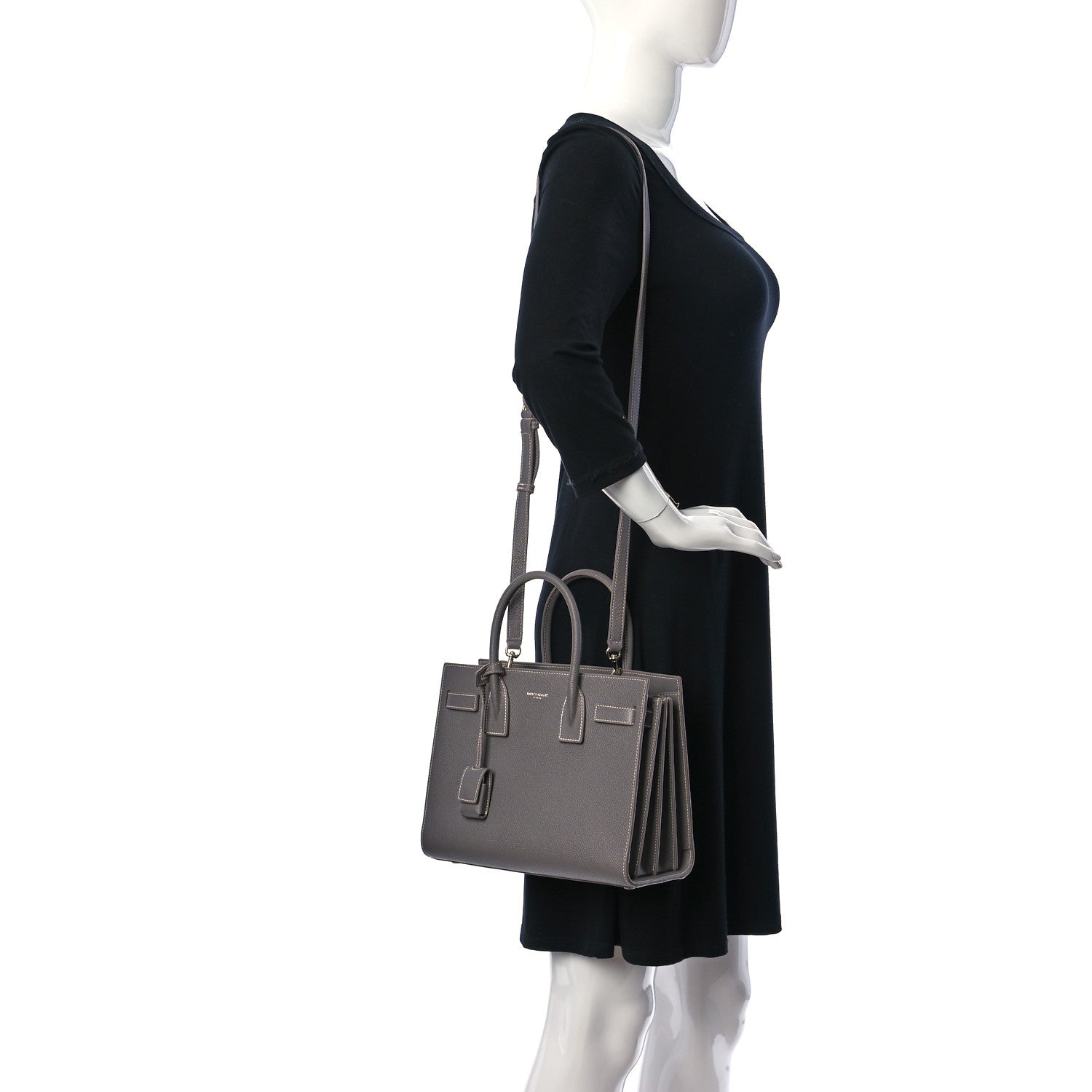 Saint Laurent Grained Calfskin Topstich Baby Sac De Jour Fog 2 of 17