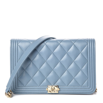 Chanel Lambskin Quilted Boy Wallet On Chain WOC Blue 1 of 14