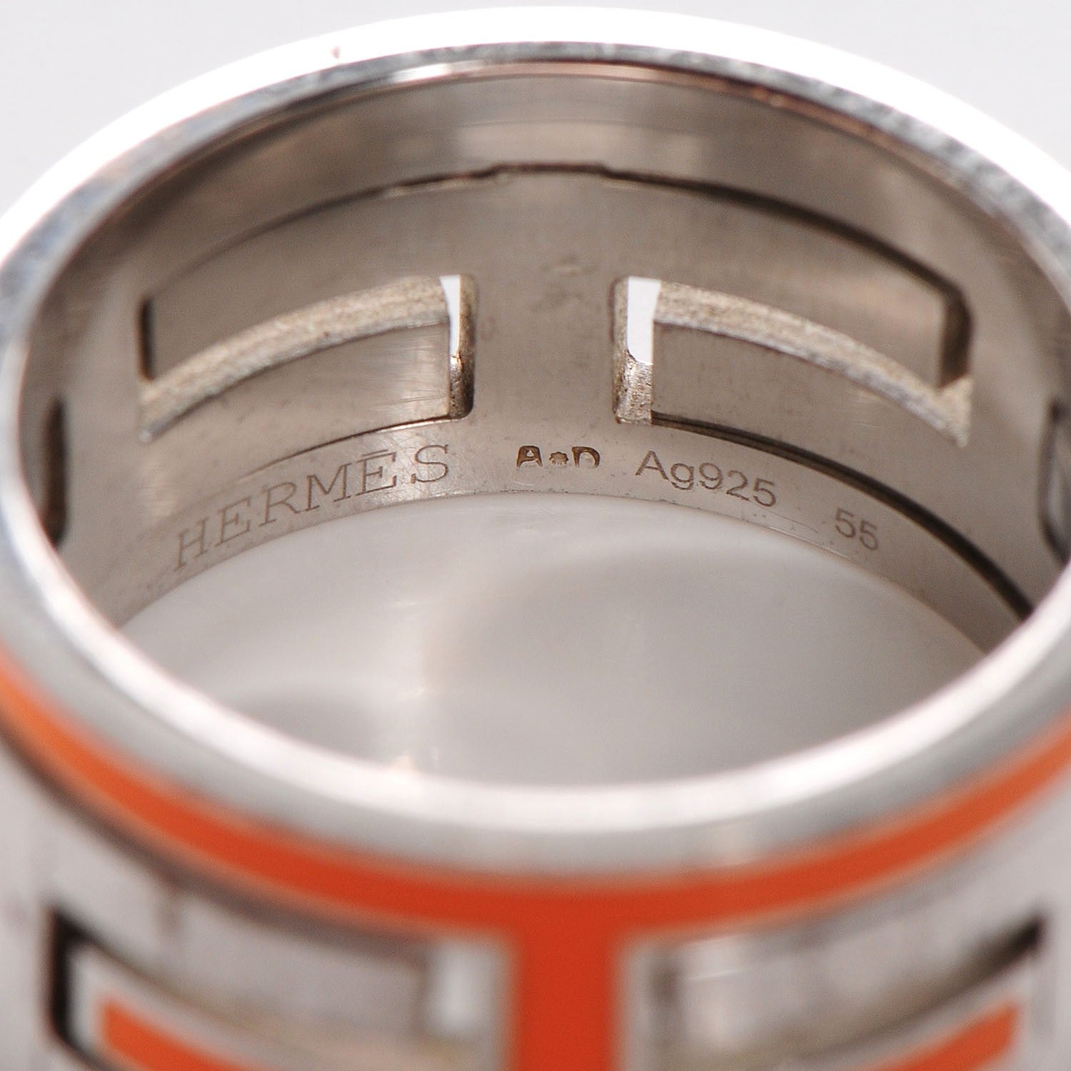 Hermes Sterling Silver Enamel Move H Ring 55 7.25 Orange 4 of 5