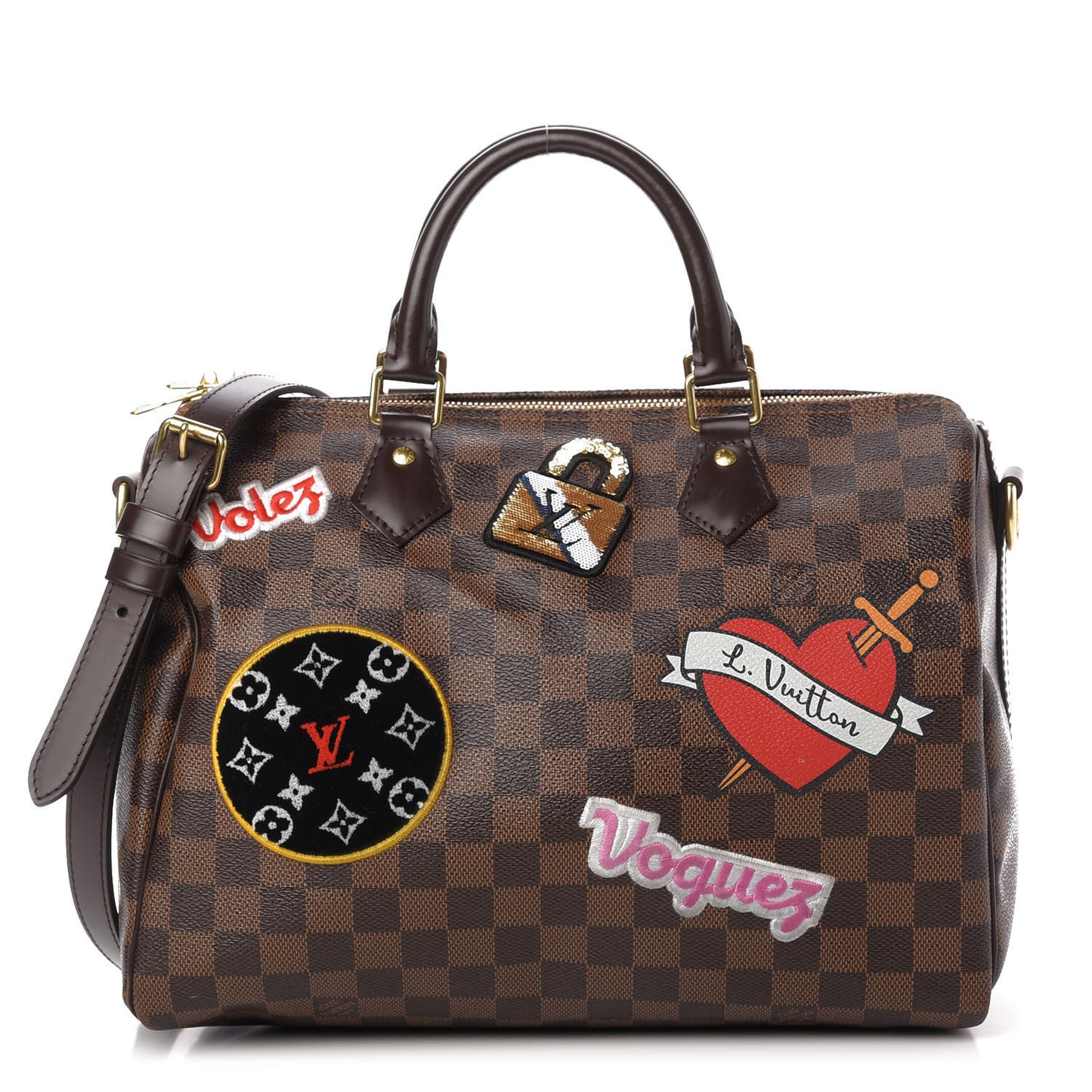 Damier Ebene Patches Speedy Bandouliere 30