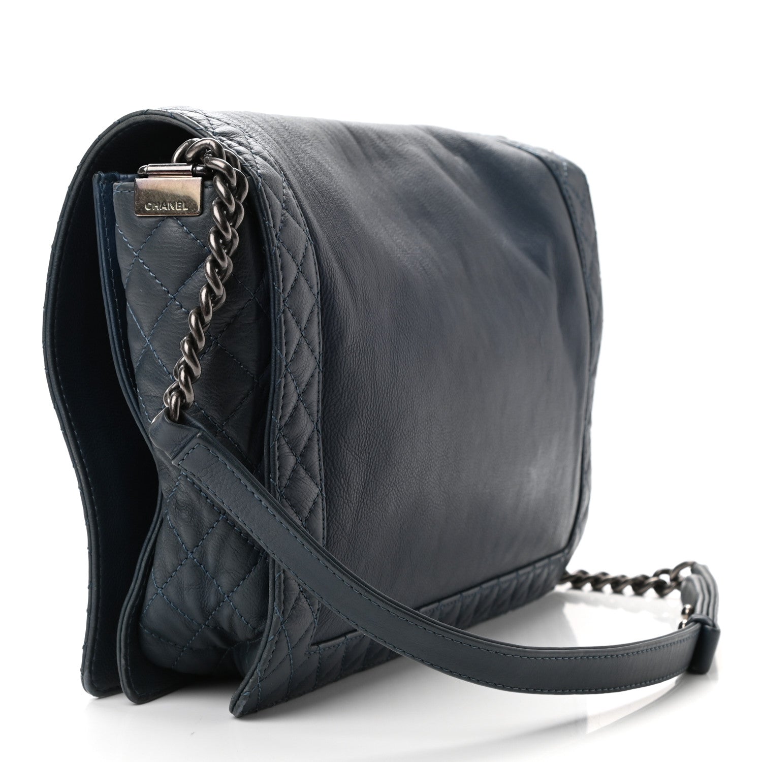 Chanel Calfskin Large Boy Reverso Flap Dark Blue 3 of 10