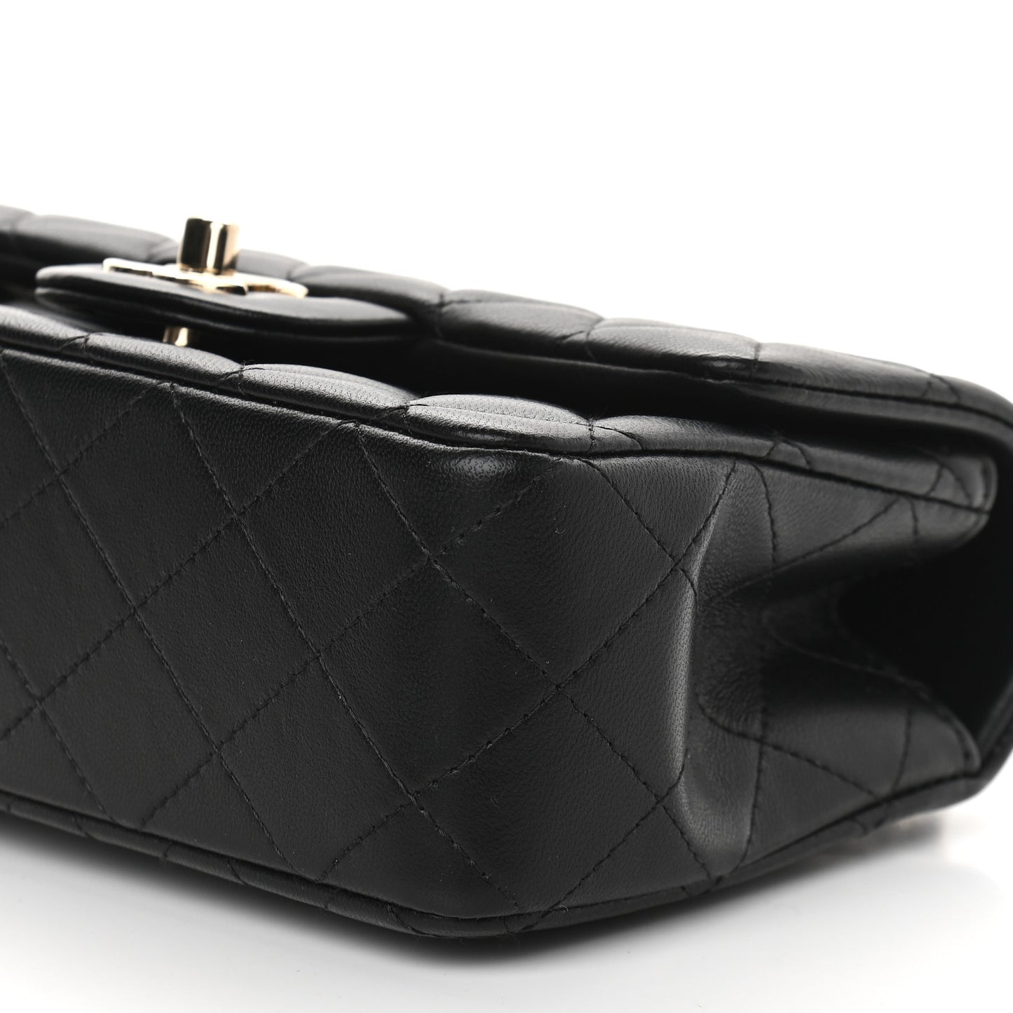 Lambskin Quilted Mini Top Handle Rectangular Flap Black