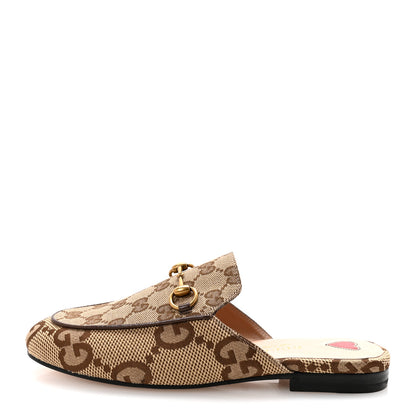 Gucci Monogram Jumbo GG Malaga Kid Womens Princetown Slippers 35.5 Camel Ebony New Acero Beige 1 of 10
