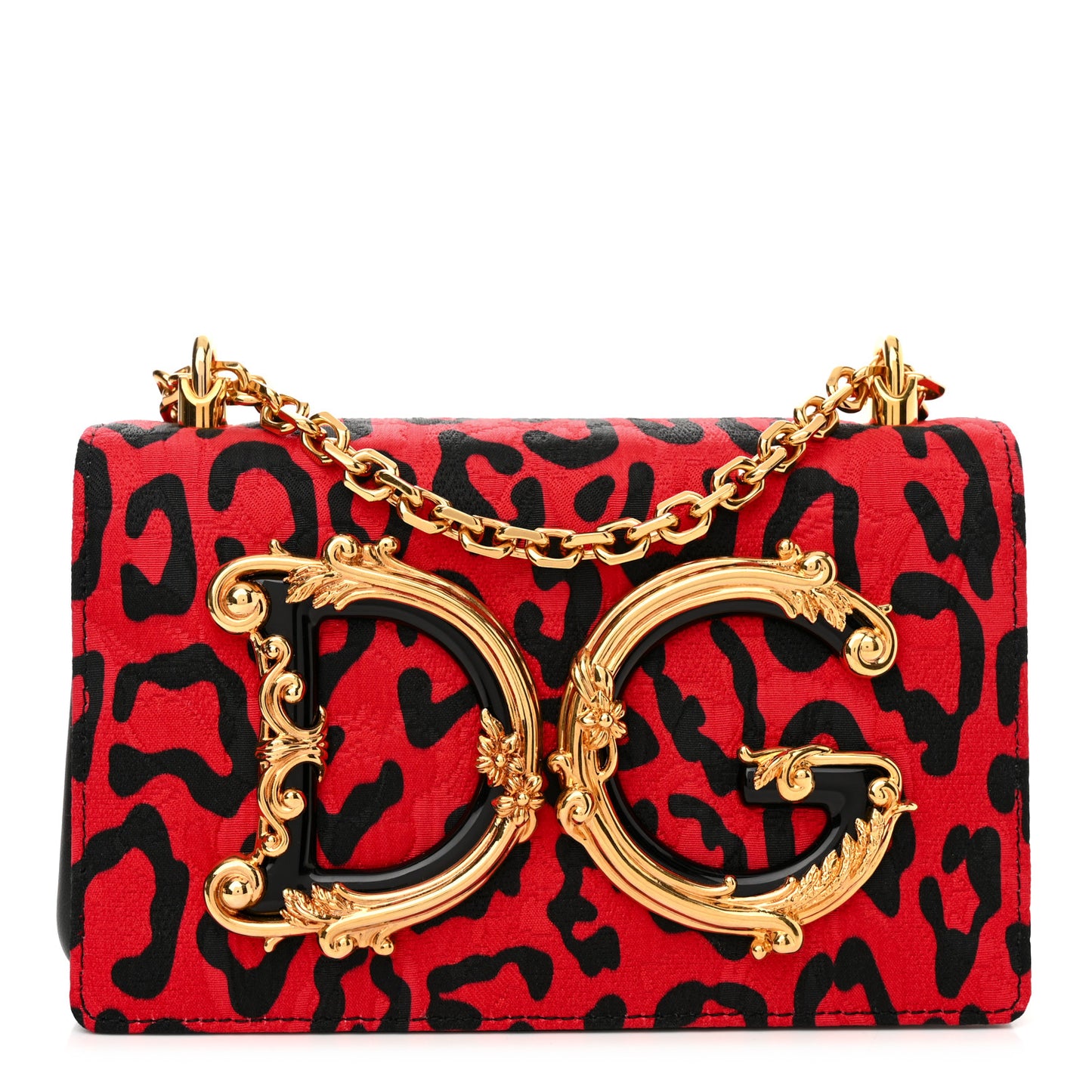 Brocade Fabric Leopard Print DG Girls Bag Multicolor