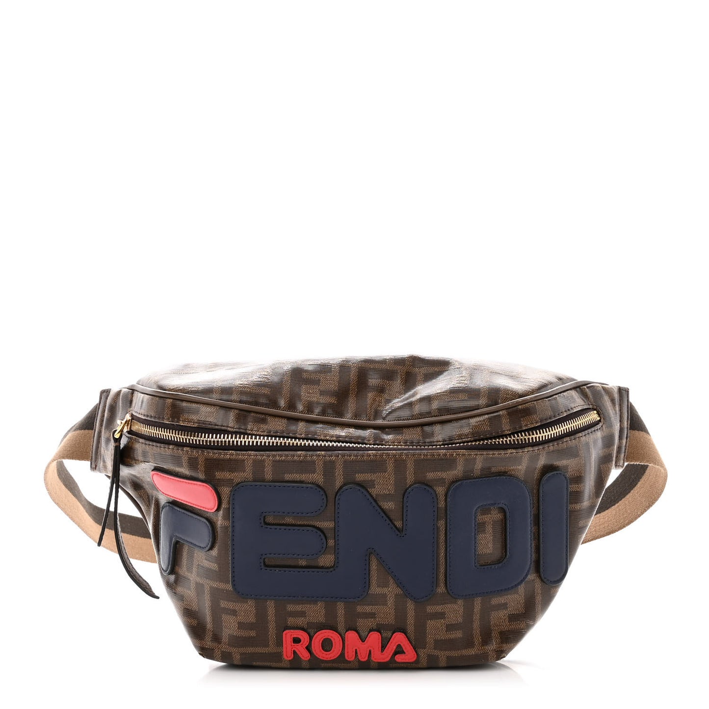 X FILA Glazed Fabric Vitello Century FF 1974 Mania Belt Bag Mogano Panna Blueberry