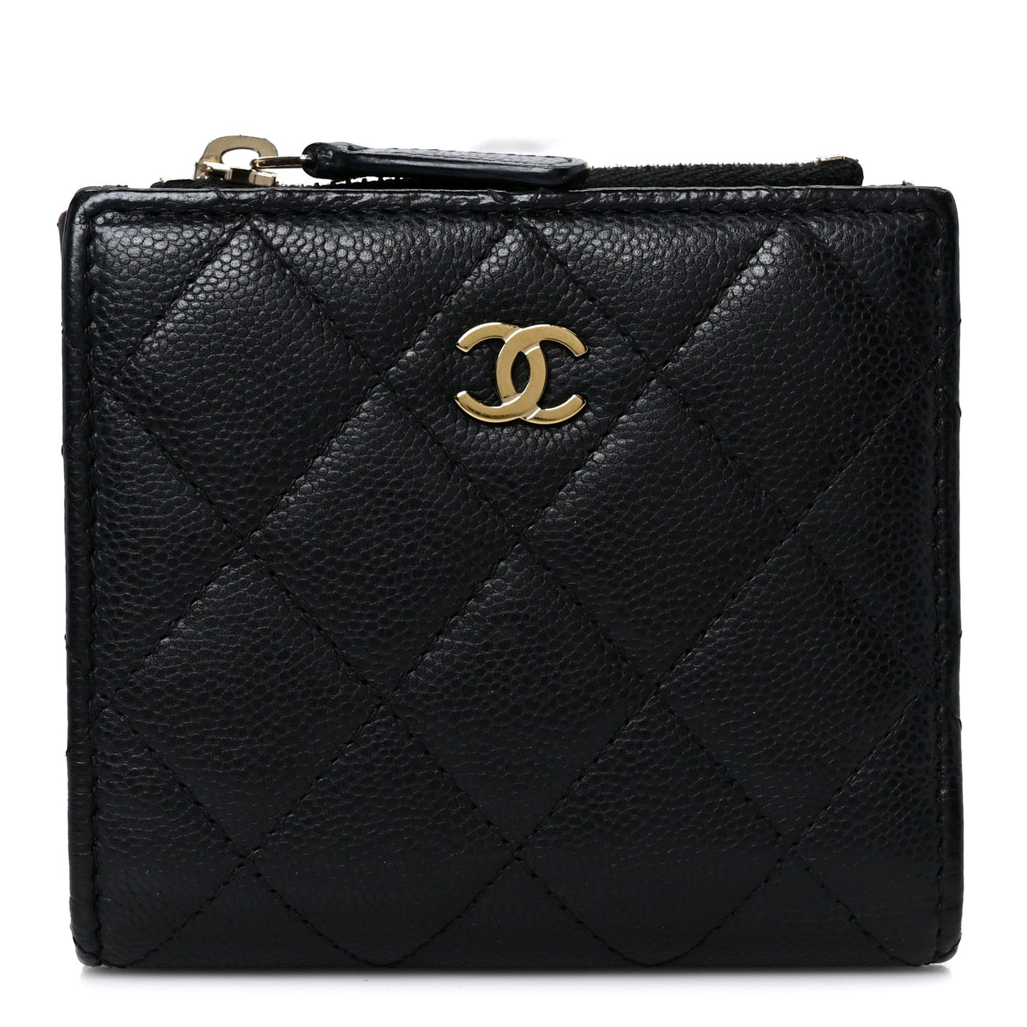 Caviar Quilted CC Zip Compact Wallet Black