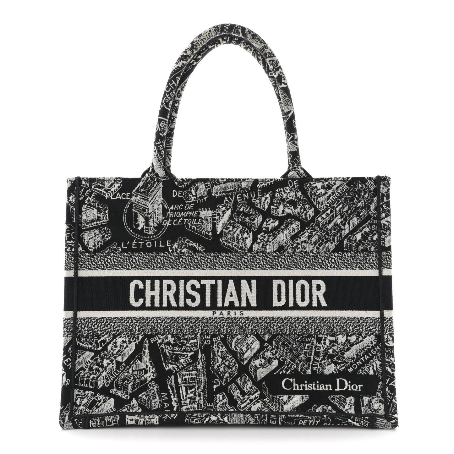 Canvas Embroidered Medium Plan De Paris Book Tote Black White