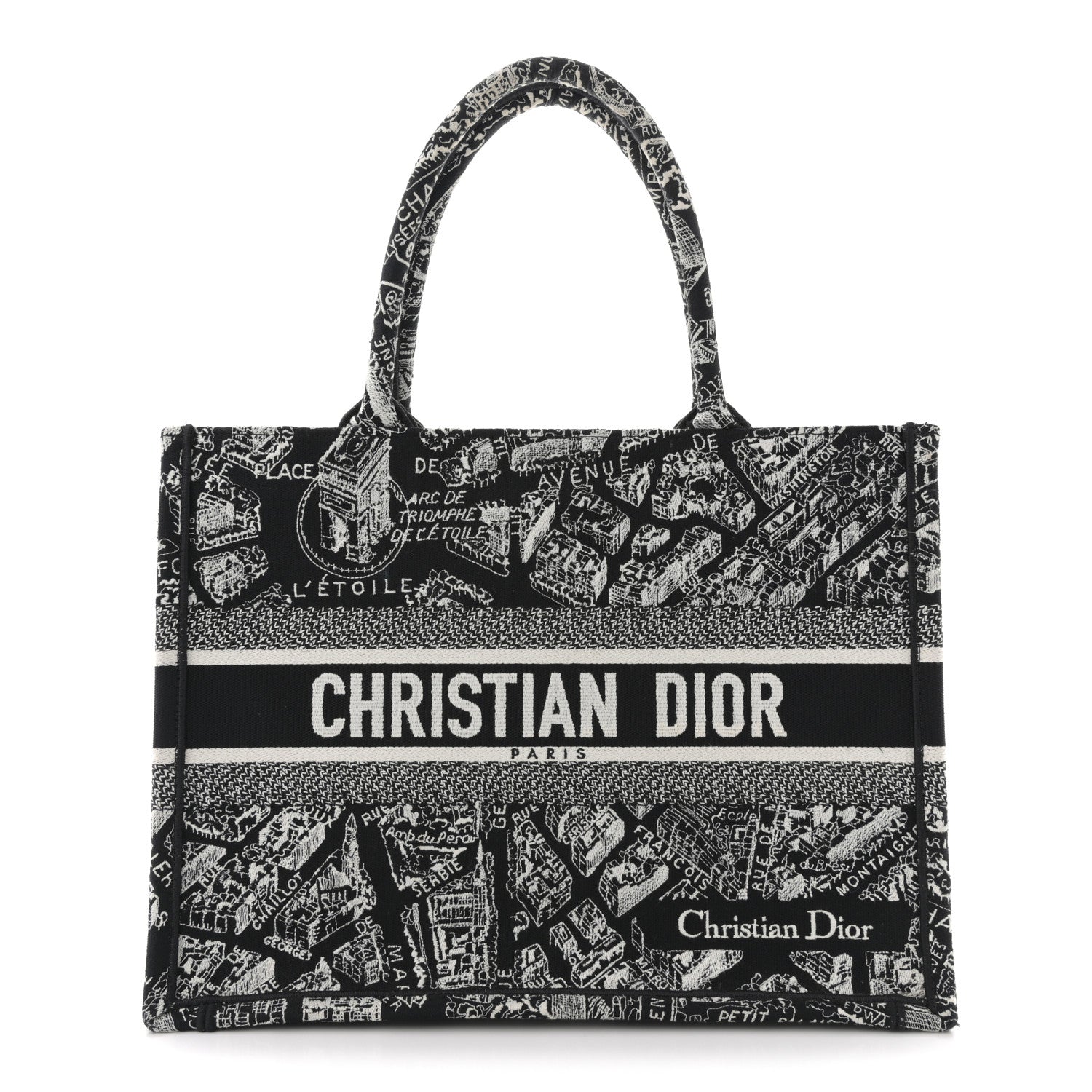 Christian Dior Canvas Embroidered Medium Plan De Paris Book Tote Black White 1 of 11