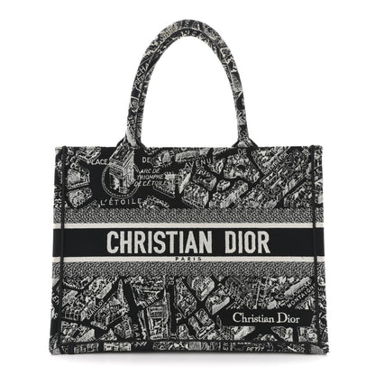 Christian Dior Canvas Embroidered Medium Plan De Paris Book Tote Black White 1 of 11