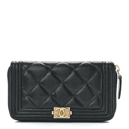 Chanel Caviar Quilted Boy Small Zip Around Wallet Black 1 of 12
