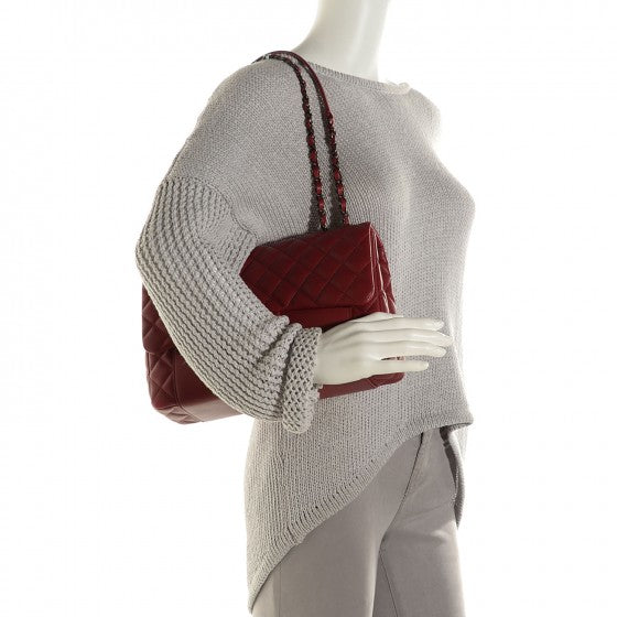 Calfskin Quilted Large Double Touch Flap Red