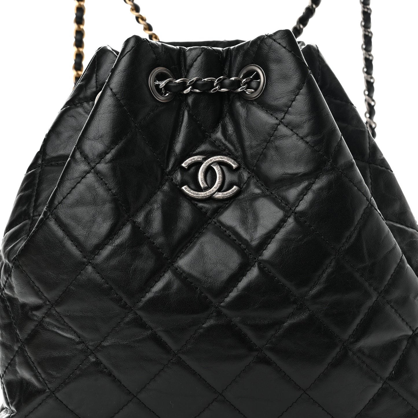 Aged Calfskin Quilted Gabrielle Backpack Black