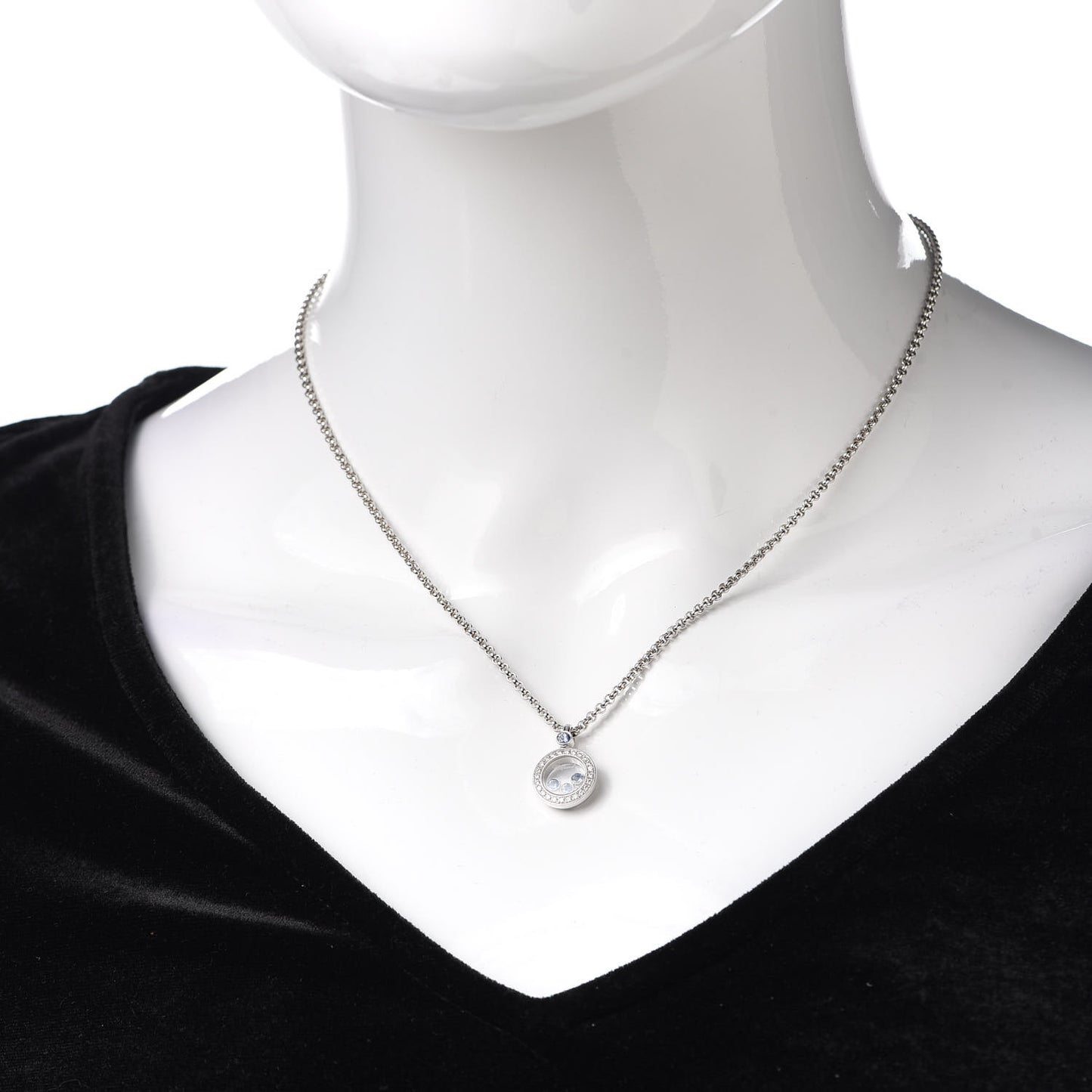 18K White Gold Blue Sapphire Diamond Happy Diamonds Pendant Necklace