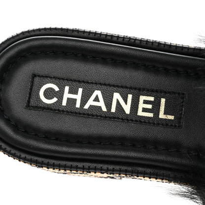 Chanel Shearling Lambskin CC Mules 40 Black White 7 of 9