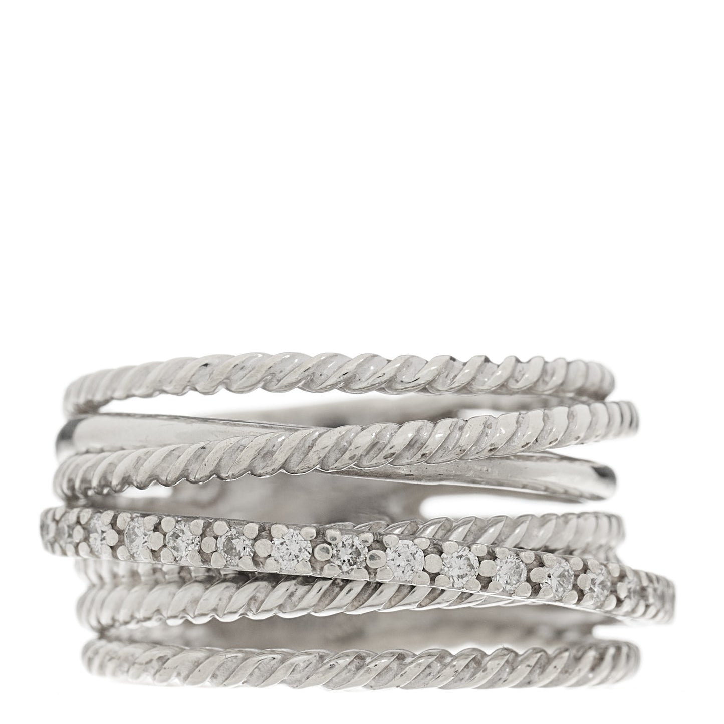 Sterling Silver Diamond 11mm Wide Crossover Cable Ring 52 6