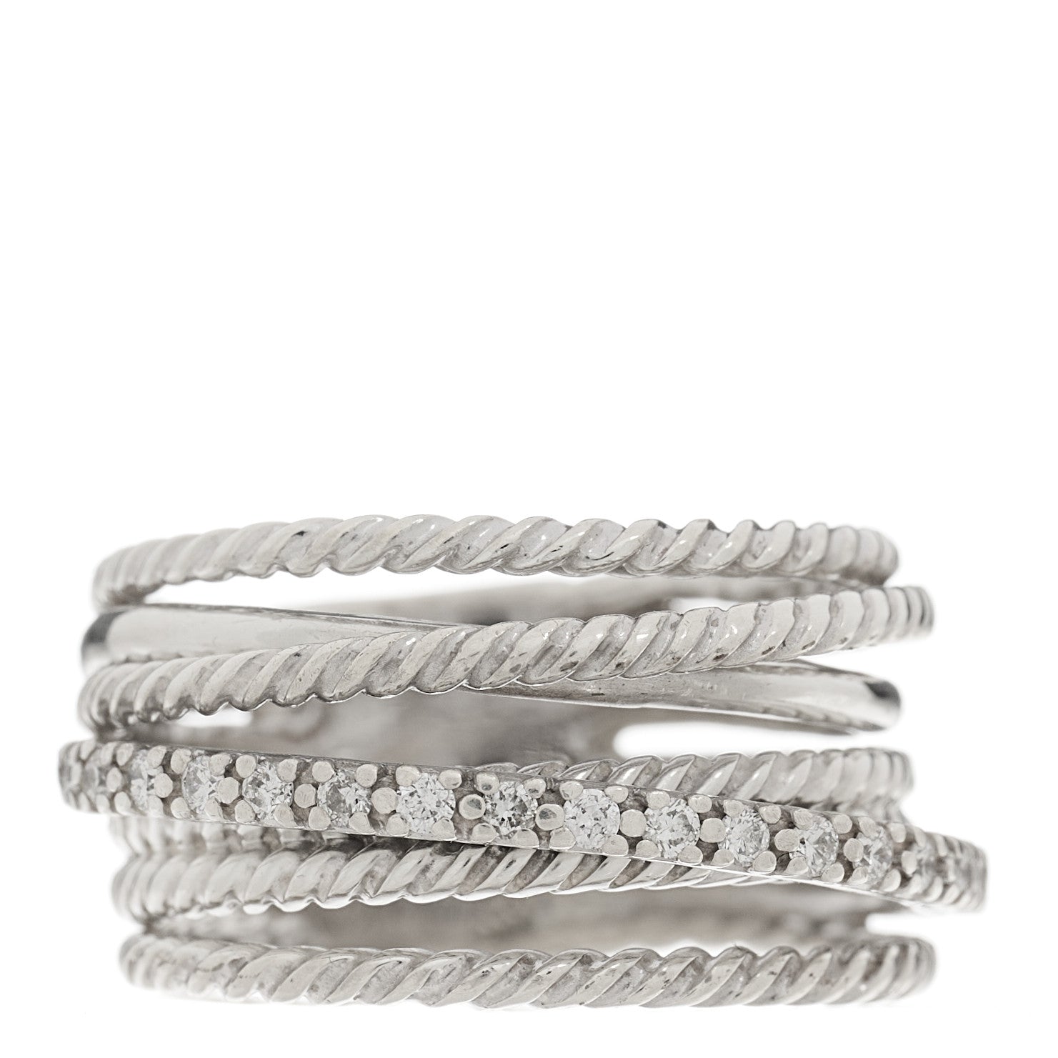 David Yurman Sterling Silver Diamond 11mm Wide Crossover Cable Ring 52 6 1 of 5