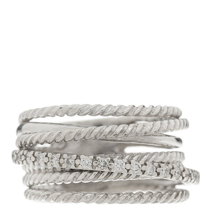 David Yurman Sterling Silver Diamond 11mm Wide Crossover Cable Ring 52 6 1 of 5