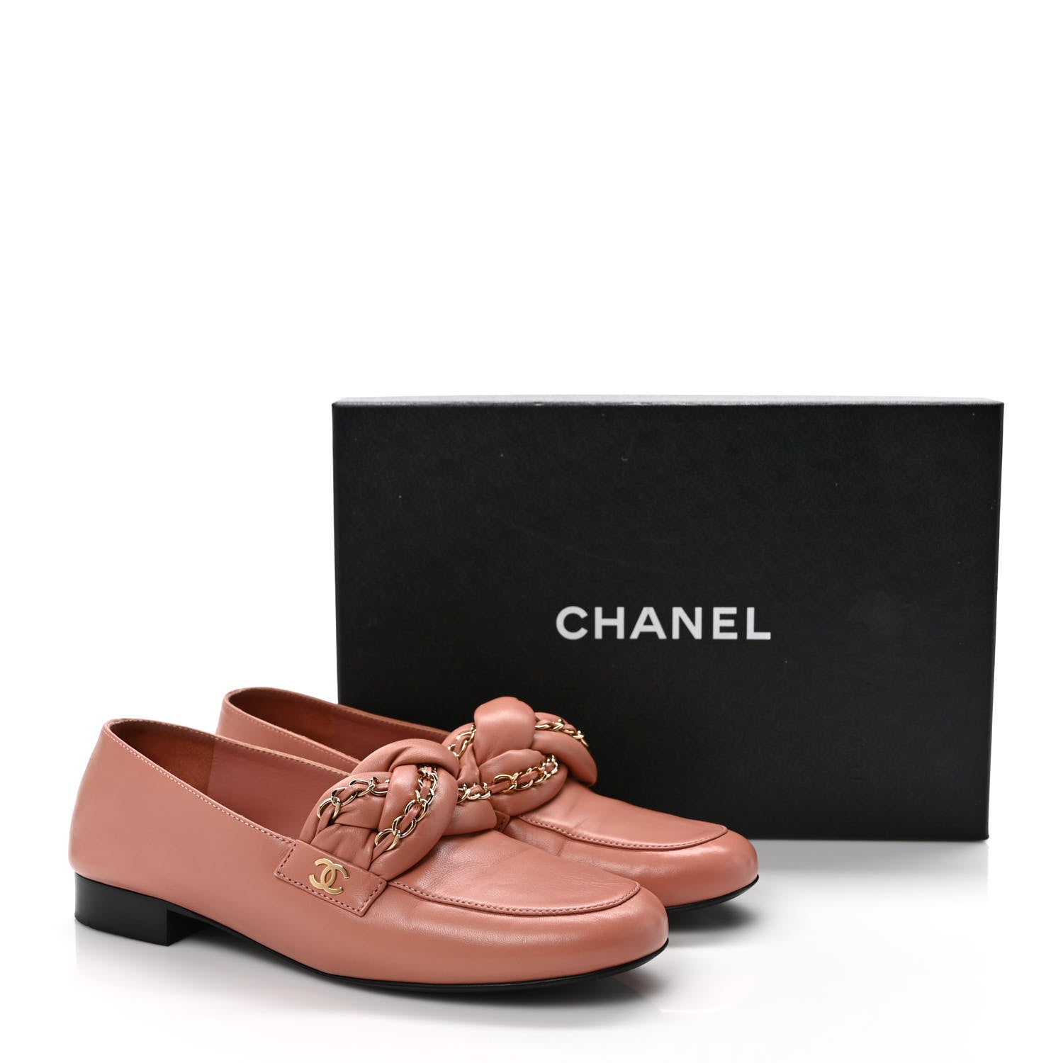 Chanel Lambskin CC Braided Chain Loafers 38.5 Powder Pink 9 of 9