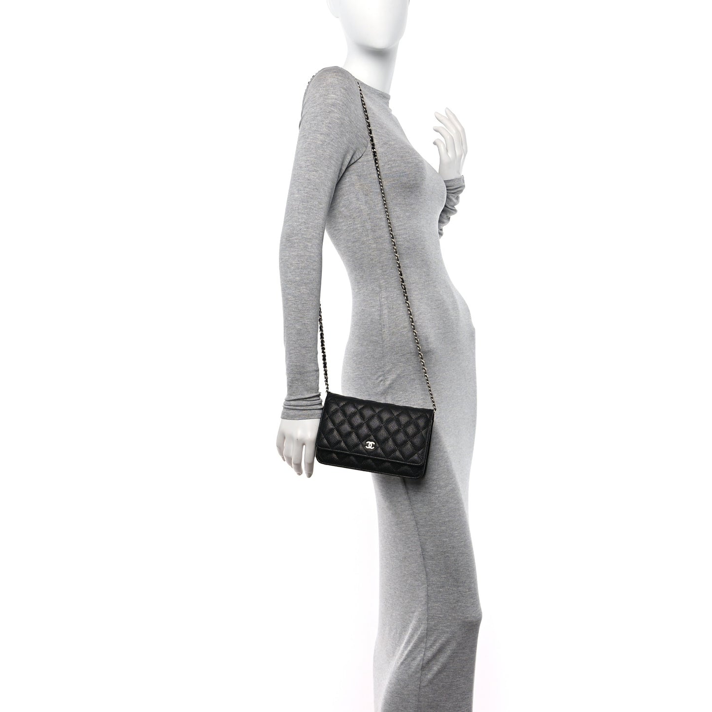Caviar Quilted Wallet on Chain WOC Black