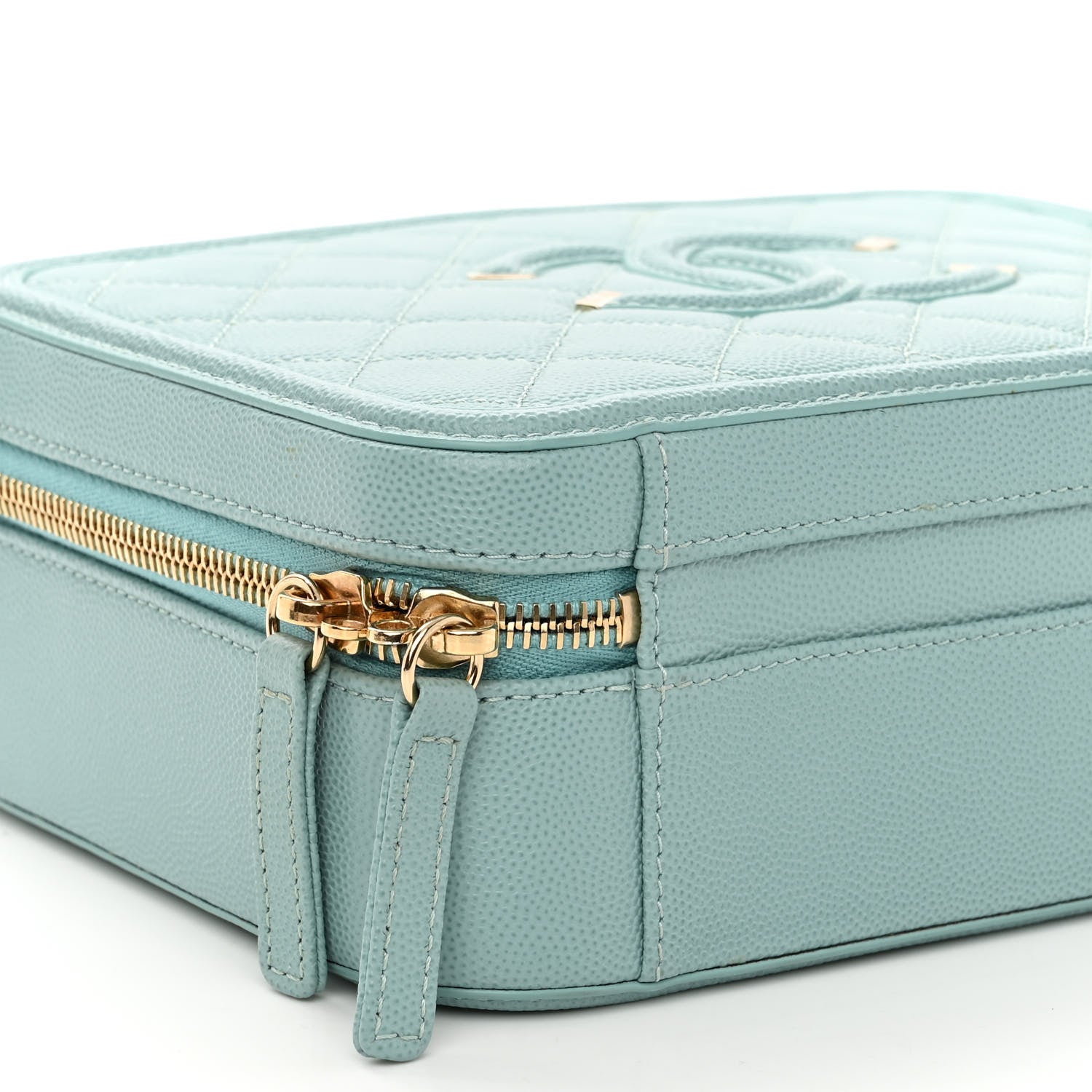 Chanel Caviar Quilted Medium CC Filigree Vanity Case Light Blue 9 of 10