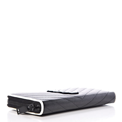 Saint Laurent Grain De Poudre Matelasse Chevron Monogram Zip Around Wallet Black Dove White 4 of 9