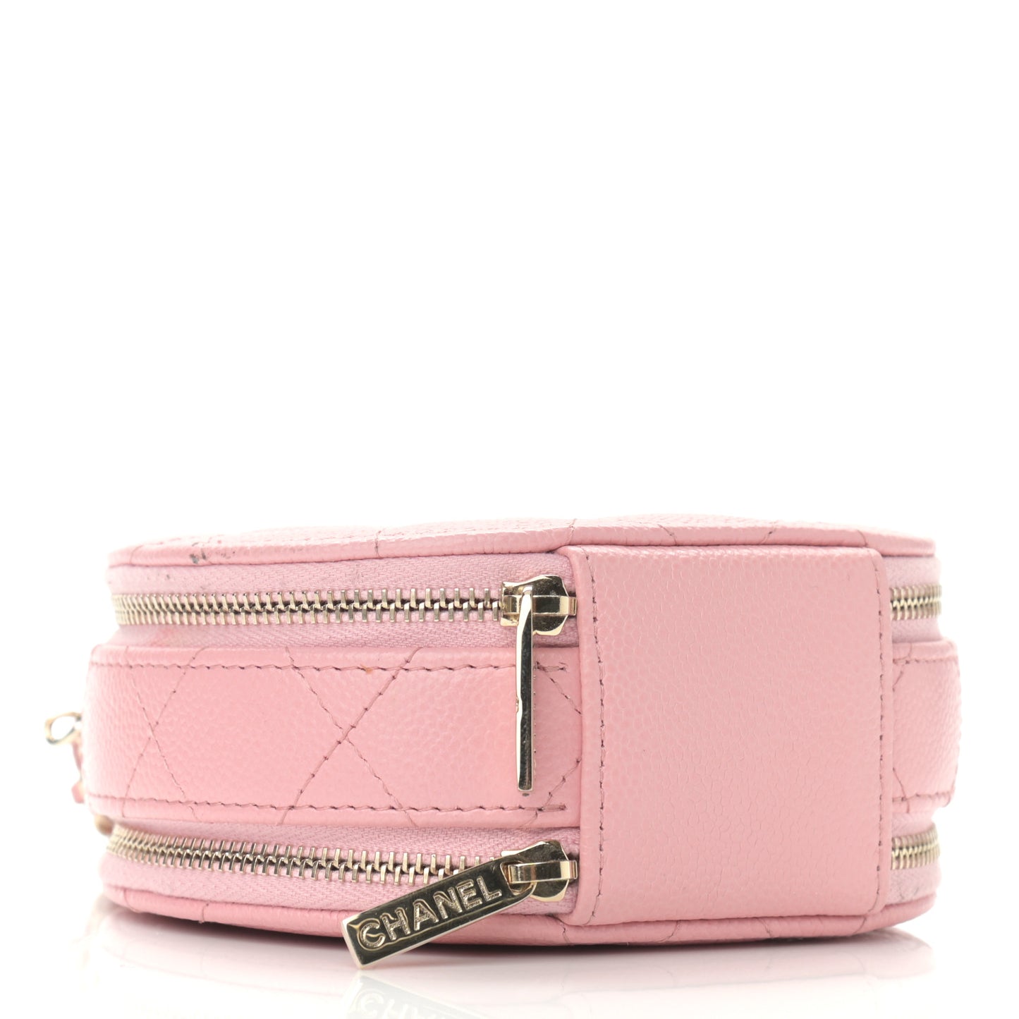 Caviar Quilted Round Handle With Care Vanity With Chain Pink