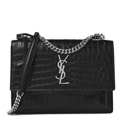 Saint Laurent Calfskin Crocodile Embossed Medium Monogram Sunset Black 1 of 9