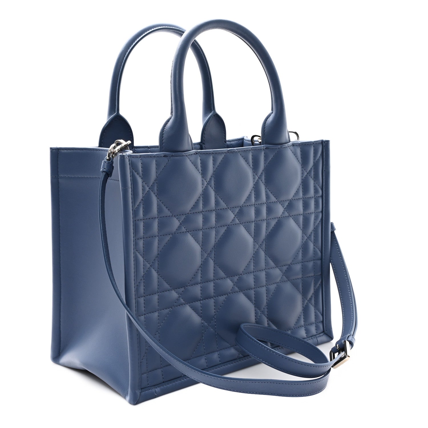 Christian Dior Calfskin Macro Cannage Small Book Tote Denim Blue 3 of 10