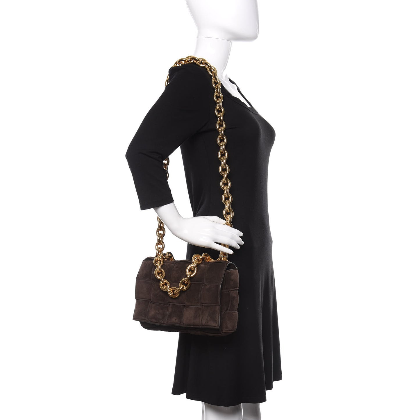 Suede Maxi Intrecciato Padded Chain Cassette Crossbody Bag Fondant