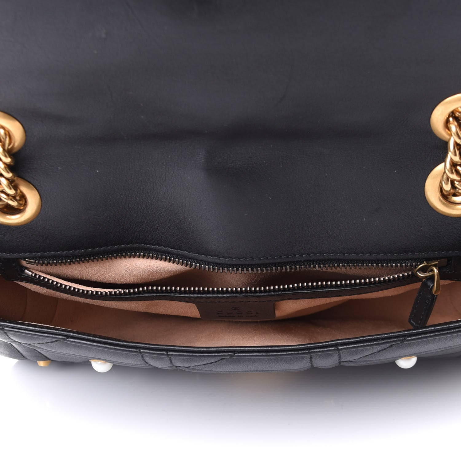 Gucci Calfskin Matelasse Studded Small Pearly GG Marmont Shoulder Bag Black 4 of 4