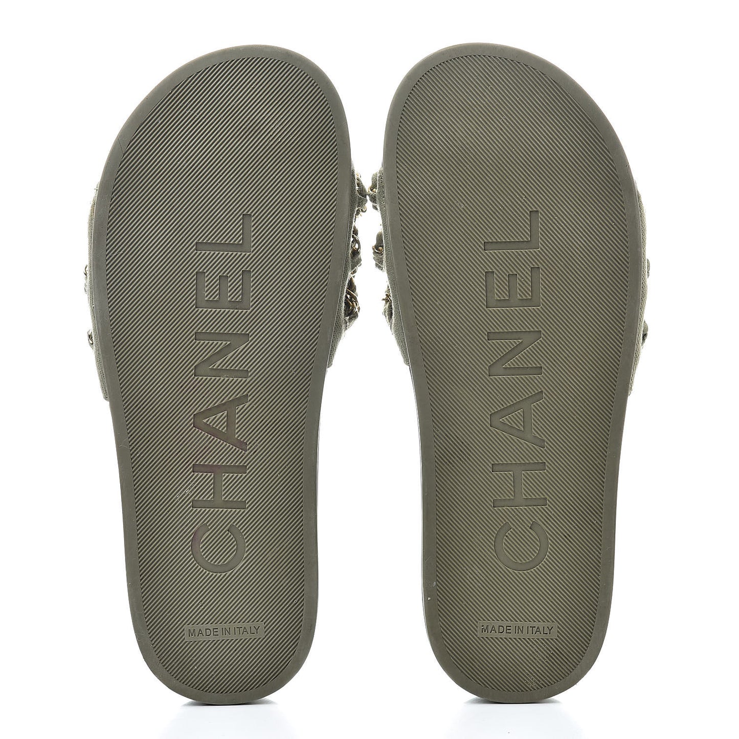 Canvas Chain Flat Sandals 37 Khaki