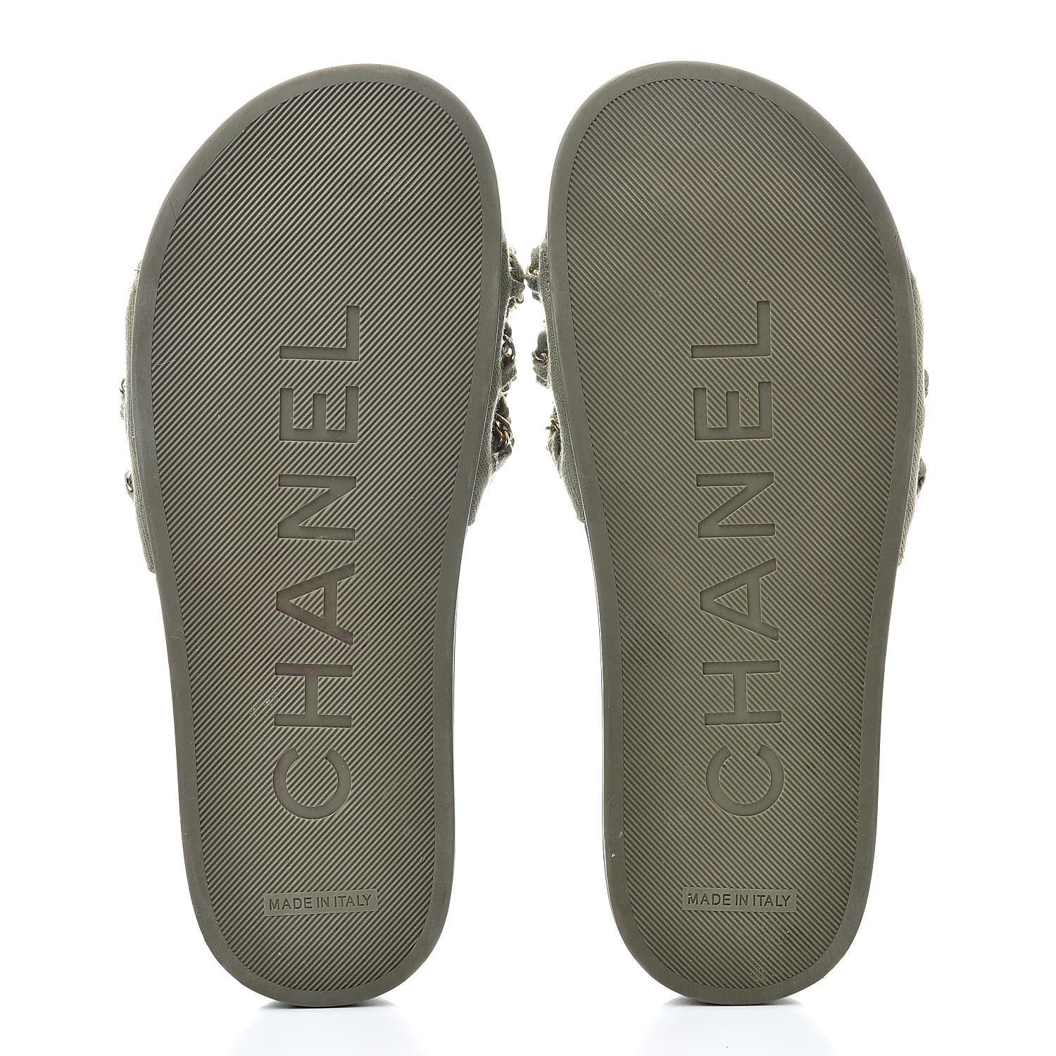 Chanel Canvas Chain Flat Sandals 37 Khaki 5 of 9