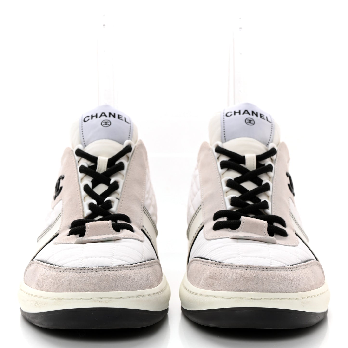 Suede Fabric Calfskin Womens CC Sneakers 39.5 White Light Gray