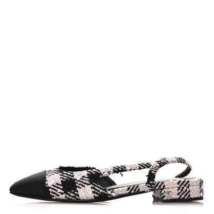 Chanel Tweed Cap Toe CC Slingback Flats 40 Black Pink White 1 of 10