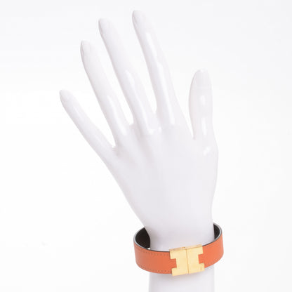 Hermes Leather Reversible H Bracelet Black Orange 2 of 5
