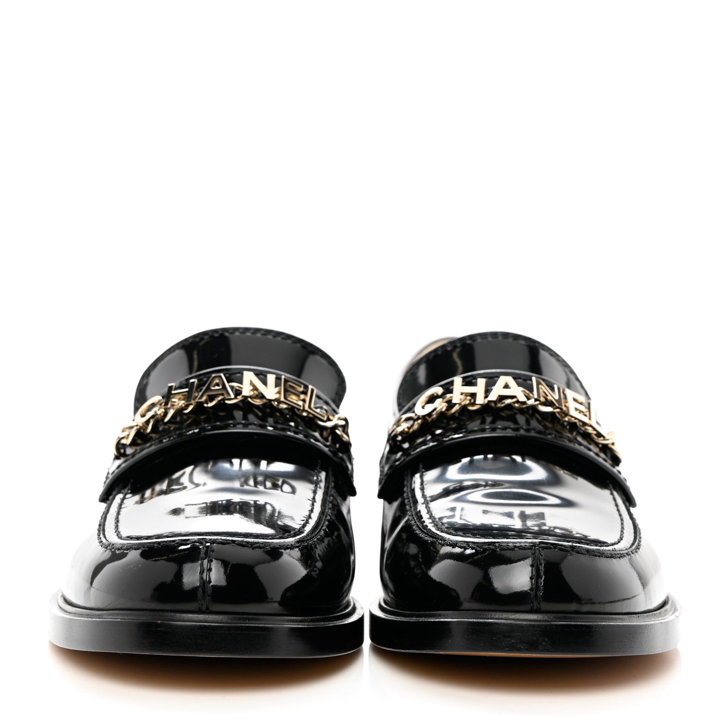 Shiny Calfskin Logo Loafers 42 Black