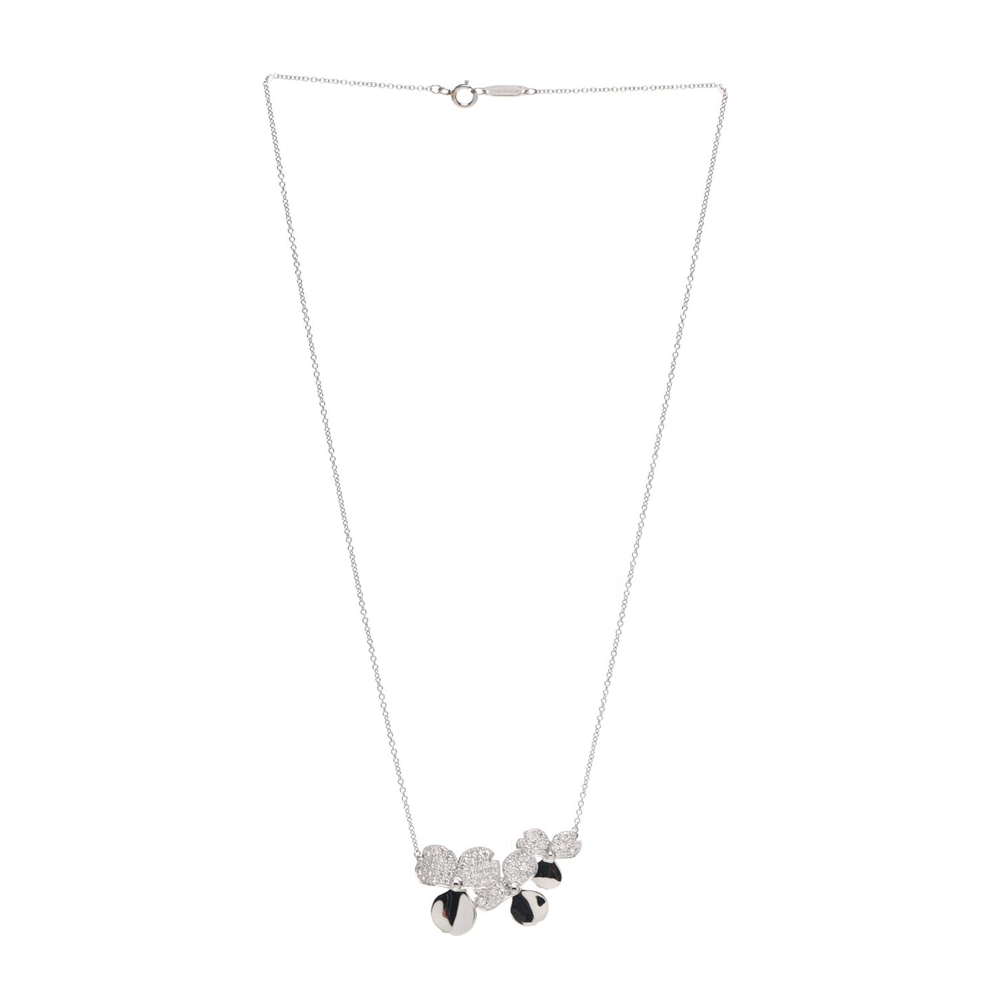 Platinum Diamond Mini Paper Flowers Cluster Pendant Necklace