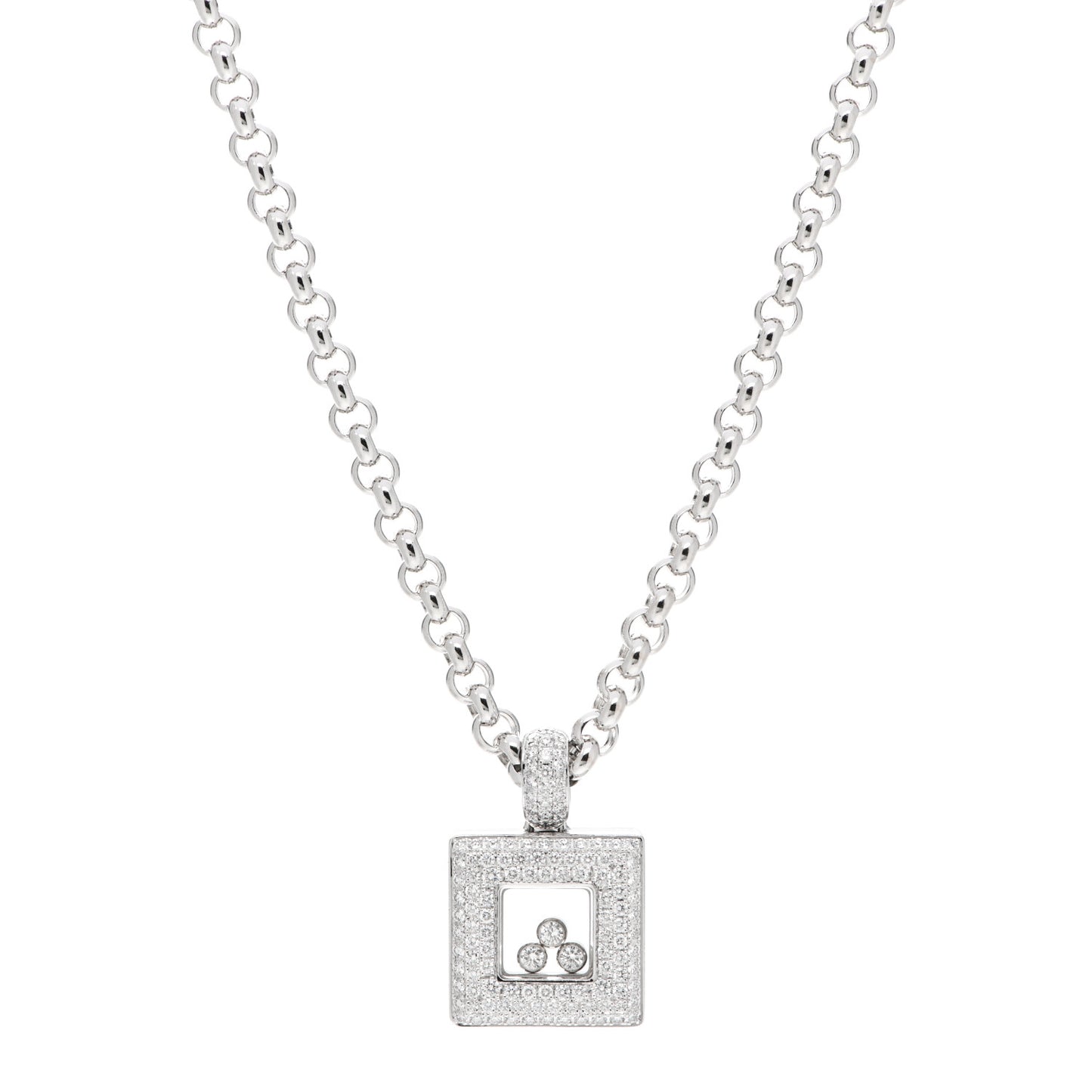 18K White Gold Diamond Happy Diamonds Square Pendant Necklace