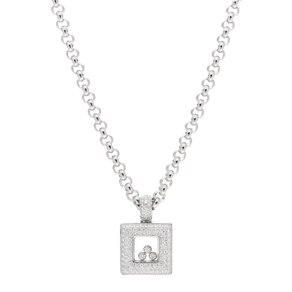 Chopard 18K White Gold Diamond Happy Diamonds Square Pendant Necklace 1 of 4