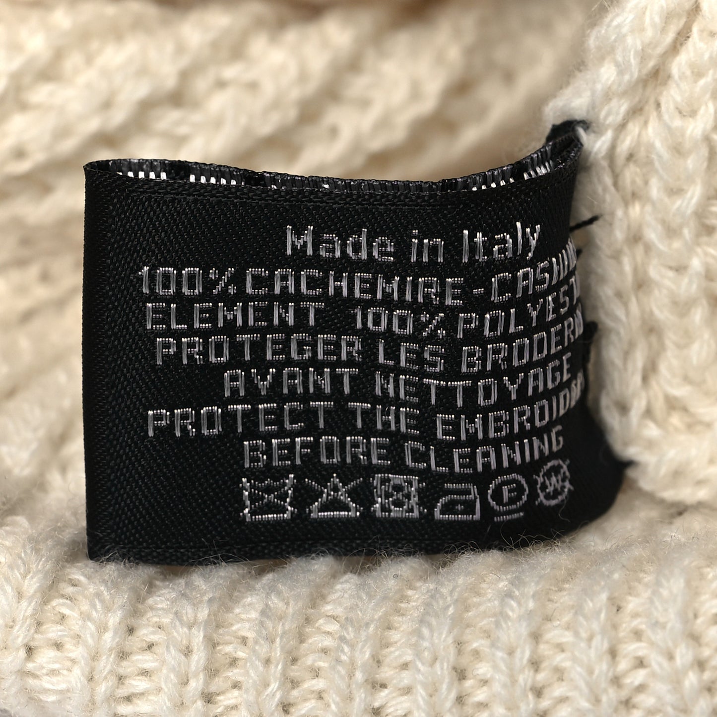 Cashmere Sequin Logo Beanie Hat Ivory Gold