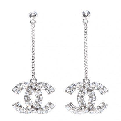 Chanel Baguette Crystal CC Drop Earrings Silver 1 of 4