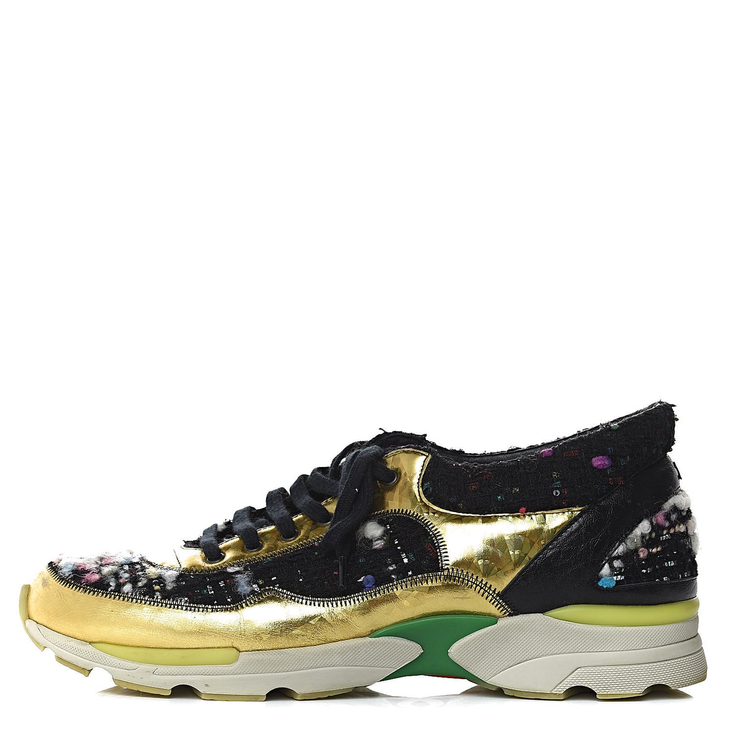Tweed Lambskin Runway Sneakers 39 Black Multicolor