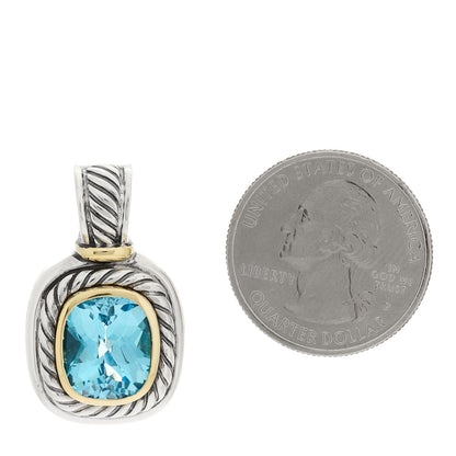 David Yurman Sterling Silver 14K Yellow Gold Blue Topaz 10mm Albion Enhancer Pendant 2 of 3