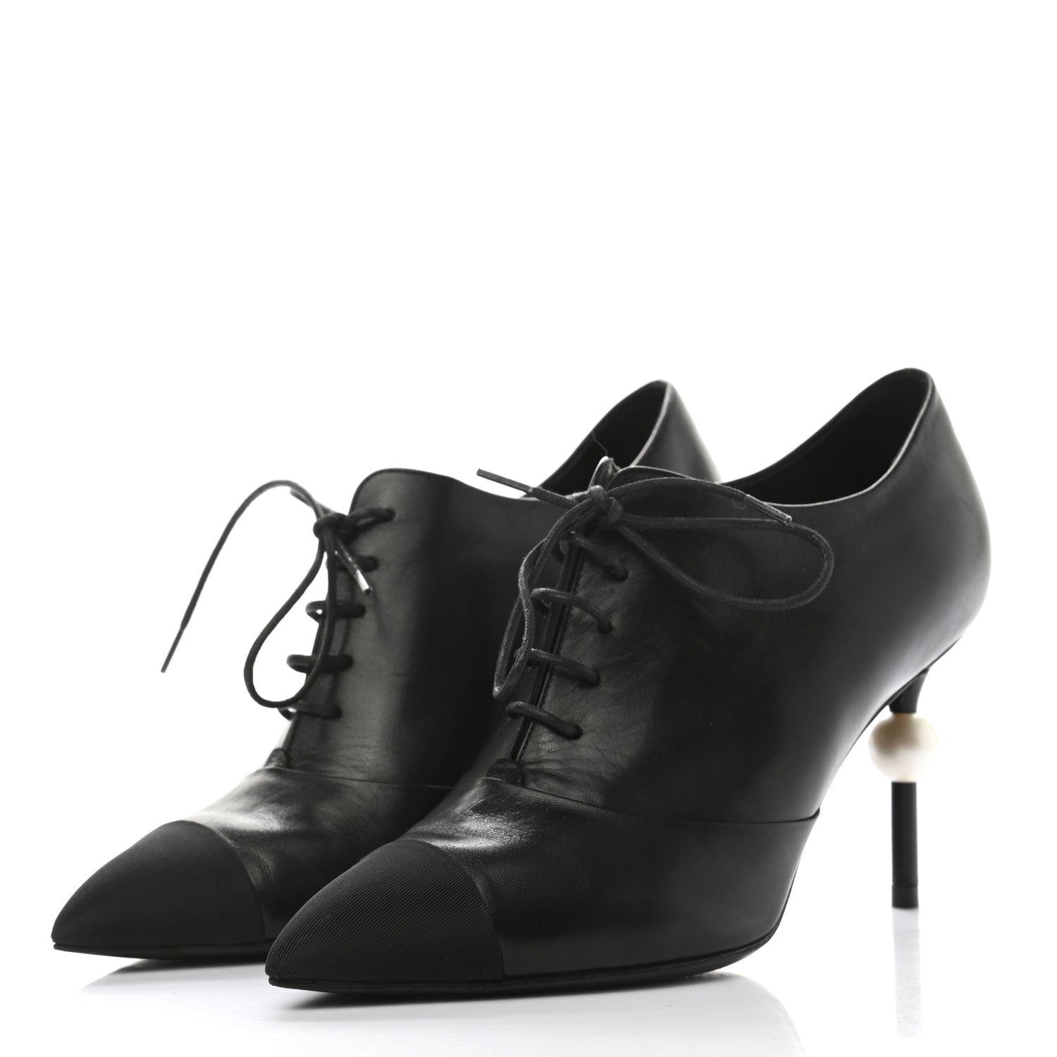Chanel Lambskin Grosgrain Pearl Oxford Lace Up Ankle Booties 35.5 Black 3 of 10