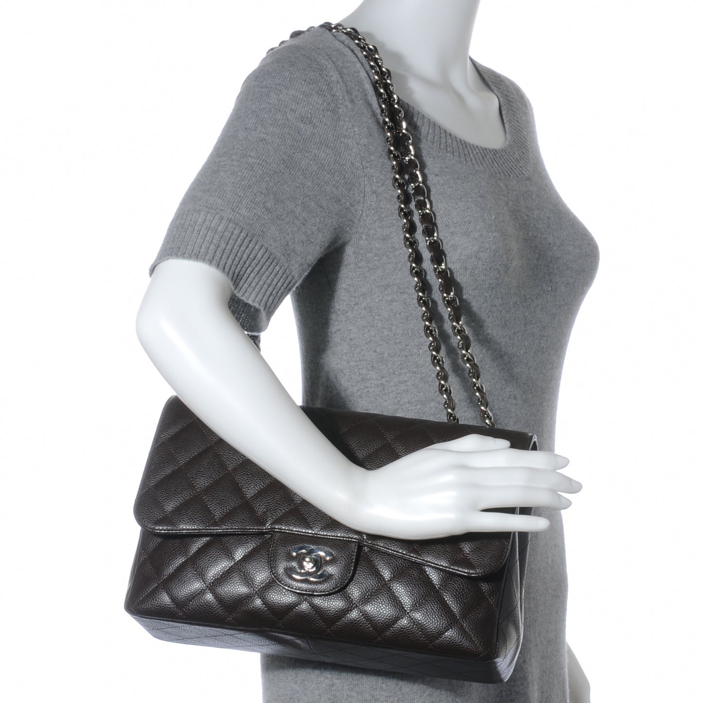 Caviar Quilted Jumbo Single Flap Dark Brown