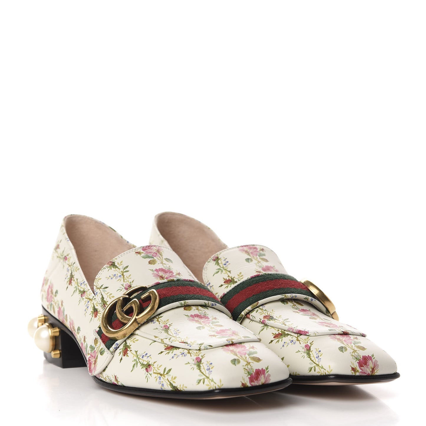 Calfskin Web Pearl Floral Embellished Peyton Loafer 37 White Multicolor