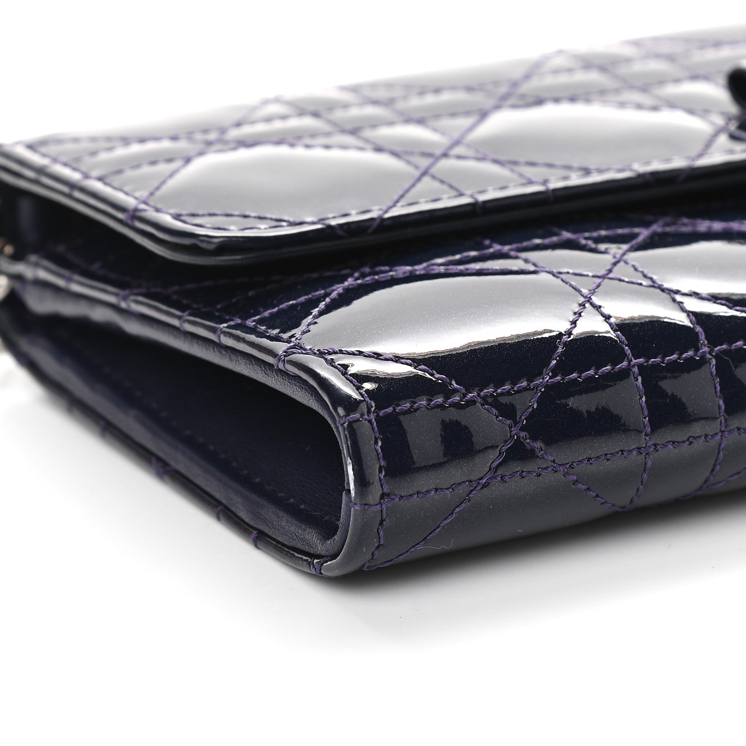 Christian Dior Patent Cannage Miss Dior Chain Wallet Purple 7 of 8