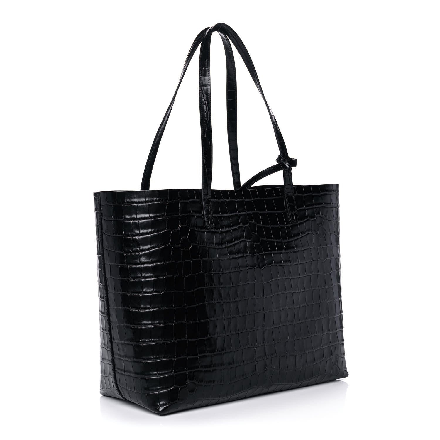 Mansur Gavriel Calfskin Crocodile Embossed Large Shopping Tote Black 3 of 12
