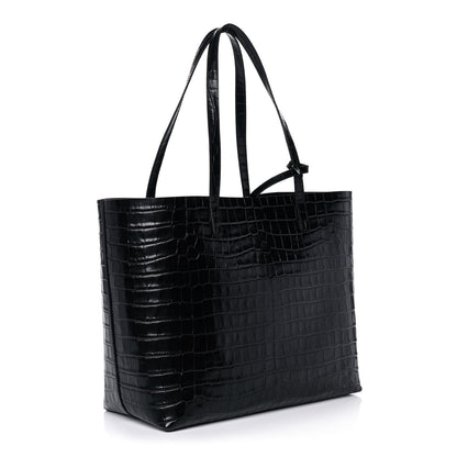 Mansur Gavriel Calfskin Crocodile Embossed Large Shopping Tote Black 3 of 12