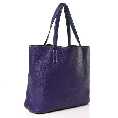 Hermes Taurillon Clemence Double Sens 36 Reversible Tote Iris Bleu De Malte 5 of 20